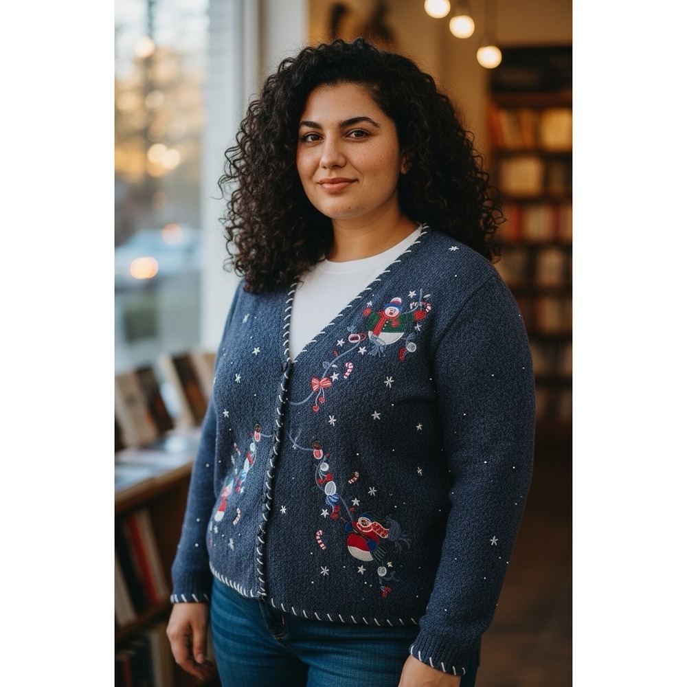 Pappagallo Womens Sweater Sz XL Sweater Christmas Snowmen